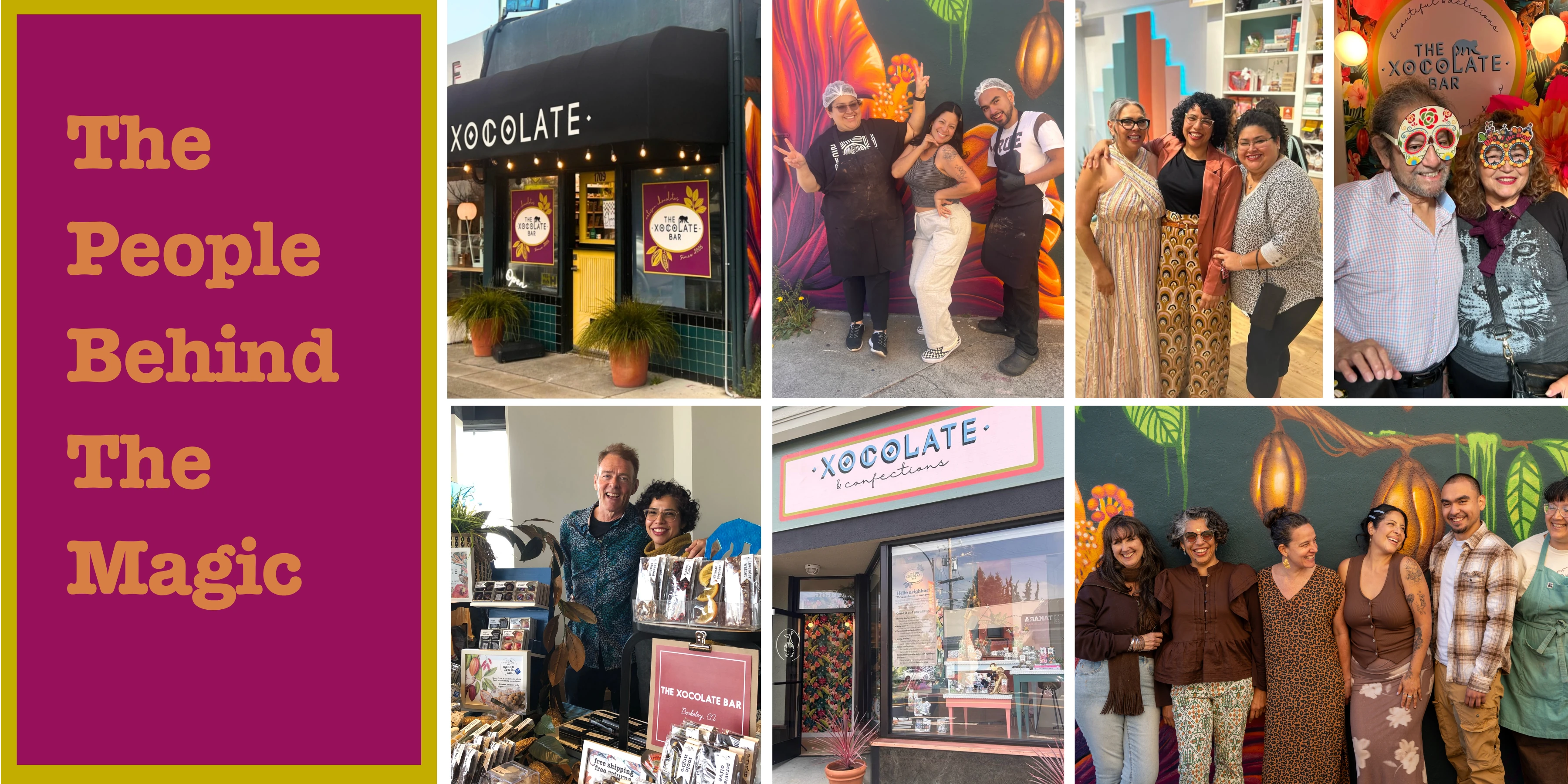 The People Behind the Magic: an illustrated photographic collage honoring The Xocolate Bar's employees.